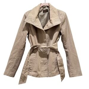 Reiss Belted Jacket Women S Tan Beige Lined Tailored Utility Coat Peplum Cotton